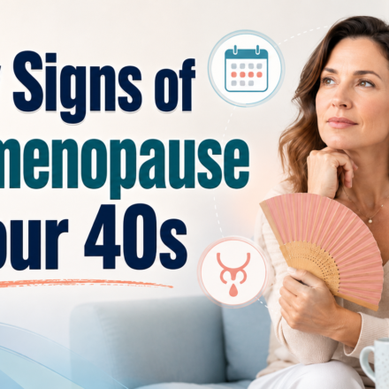 Woman in her 40s experiencing early perimenopause signs, including hot flashes, sleep changes, mood shifts, and brain fog.
