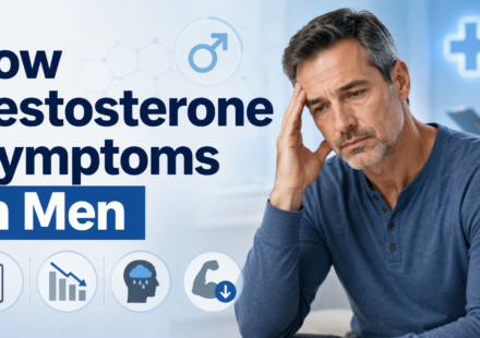 Middle-aged man experiencing fatigue and low energy linked to low testosterone symptoms in men.