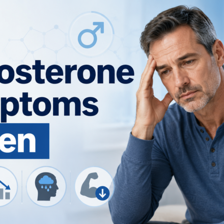 Middle-aged man experiencing fatigue and low energy linked to low testosterone symptoms in men.