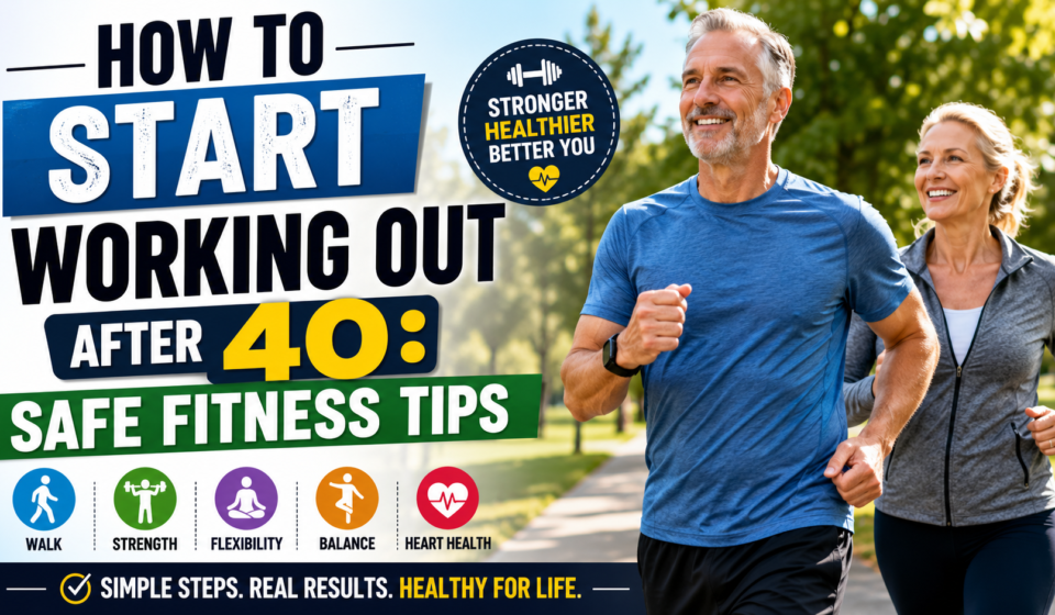 Healthy adults over 40 walking and exercising outdoors, illustrating safe fitness tips for beginners starting a workout routine after age 40.
