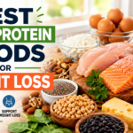 Best high-protein foods for weight loss including chicken, salmon, eggs, Greek yogurt, beans, and other healthy protein-rich foods.